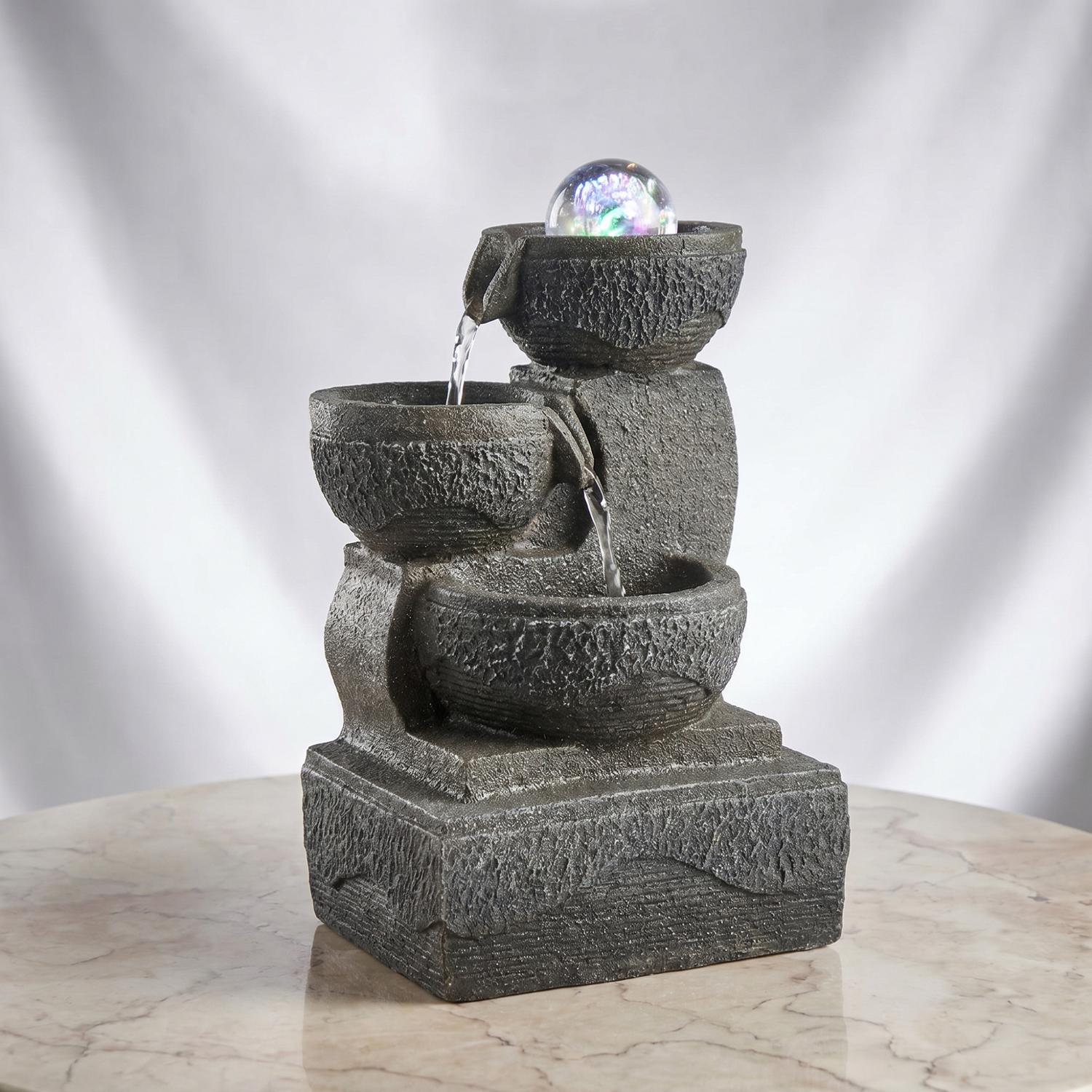 Stone Themed Tiered Bowls Water Fountain (h11 X w6 inch)